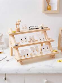 Stufendisplay-Ständer aus Holz für Armbänder und Ringe - Abnehmbarer Schmuckständer, elegantes mehrstufiges Holzregal für Accessoires, modulare Aufbewahrung für Schmuck-Sammlerstücke, vielseitige Holzleiter zum Organisieren von Kleinigkeiten - individuell anpassbarer Displayständer für kleine Schätze - Holzfarbe - Übersicht 4