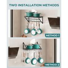 Wall Mount Pot Pan Racks, Saucepan Hanging Rack, Kitchen Utensils Hanging Shelf With 2 Rails, 12 Hooks, 60cm - Black - View 3