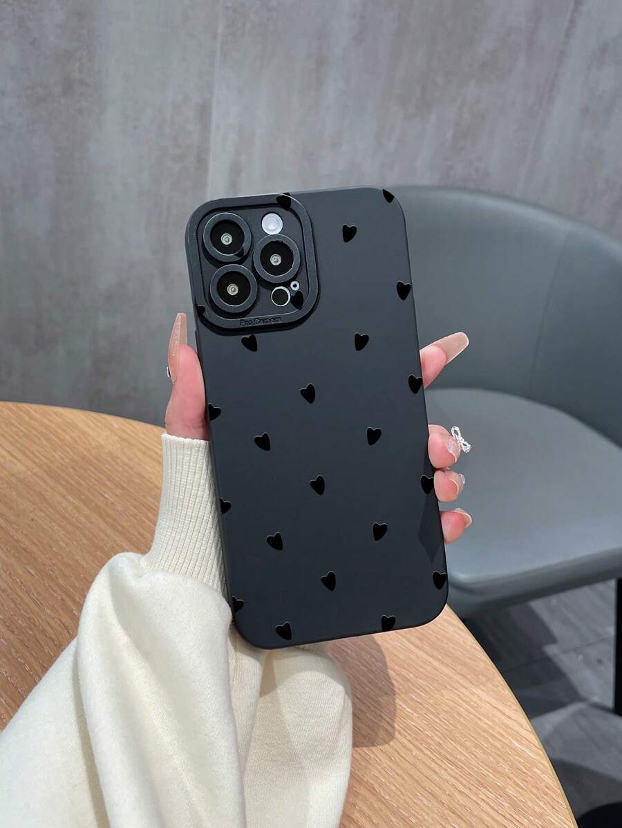 1 Stück TPU Mattschwarze Hülle, Engelsauge Linse, Herz Grafik Handyhülle kompatibel mit Apple iPhone 7/7 Plus/X/XS/XR/XSMAX/11/12/13/14/15/16 Reihe, Galaxy A05/A05S/A52/A53/A13/A14/A04S/A35 S22U/S23U/S24U Reihe, Redmi Note Reihe, OPPO A Reihe, RENO Reihe, INFINIX Reihe