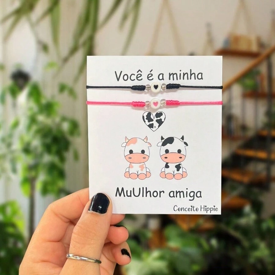 Friendship Bracelet Kit BFF Heart You Are My Wife Friend Cute Cow Metadinha Best Friends - Nhiều màu - Xem 1