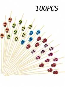 100pcs Honbay Skull Shape Cocktail Picks, Skull Themed Fruit Food Sandwich Cupcake Toppers Toothpicks For Wedding Birthday Party Decorations
