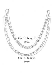 1 buc lanț pentru pantaloni din metal argintiu, stil punk, pentru femei, accesoriu vestimentar streetwear pentru blugi, geometric, cu strat dublu, model patchwork, Halloween, vară, școală, toamnă, toamnă, Halloween