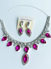 Fashionable Rhinestone Geometric Shape Bride Wedding Necklace & Earrings Set - Necklace and Earrings Set - View 4