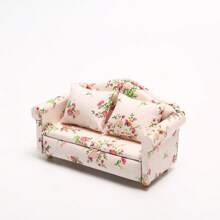 1:12 Dollhouse Miniature Living Room Furniture Set - 3pcs White Fabric Sofa With 4 Pillows, Doll House Sofa, Micro Scenery Decor, Reclining Loveseat, White Decorative, Doll Furniture, Cute Small Sofa, Exquisite Small Sofa Pendant, Miniature Toy Furniture, Suitable As A Gift