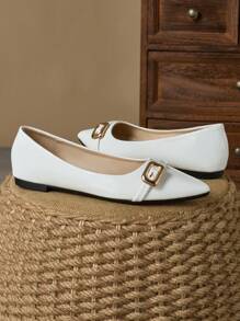 Women Pointed Toe Flat Casual Party Spring Summer White Everyday Outdoor Versatile Loafers Valentines - White - View 4