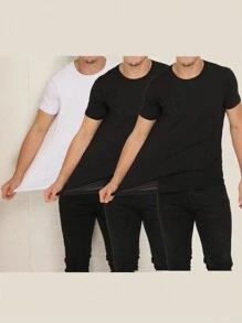 3 Piece Kit Basic Short Sleeve T-Shirts With Elastane Visco Lycra Mesh (Cold Mesh) - Negro - Ver 1