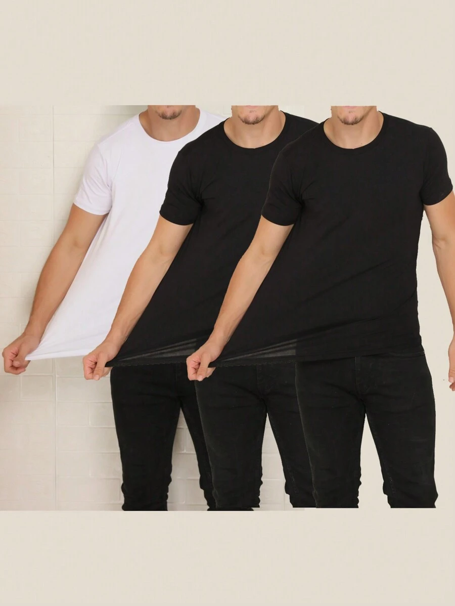 3 Piece Kit Basic Short Sleeve T-Shirts With Elastane Visco Lycra Mesh (Cold Mesh) - Negro - Ver 1