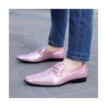 Fashion Pink Mens Glitter Dress Shoes Slip On Loafers Party - Pink - View 2