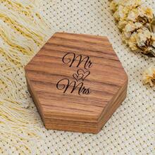 Caja de anillo de madera hexagonal con grabado para ceremonia de boda y compromiso, regalo de cumpleaños y aniversario para mujeres