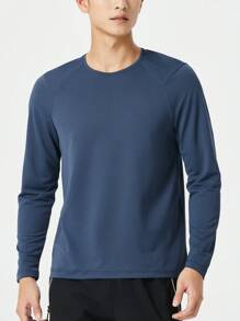 Áo sơ mi nam nhanh khô kiểu bạn trai Áo chạy bộ tay dài Áo thun thể thao tập luyện Áo thun mềm nhẹ - Màu xanh hải quân - Xem 3