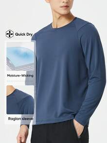 Áo sơ mi nam nhanh khô kiểu bạn trai Áo chạy bộ tay dài Áo thun thể thao tập luyện Áo thun mềm nhẹ - Màu xanh hải quân - Xem 5
