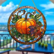 1PC 2D Pumpkin Sun Catcher, Acrylic Round Sign For Window, Porch, Patio, Room, Garden Decoration, Multipurpose Holiday Decorations Stained Window Hanging, Housewarming Gift Kitchen Decor