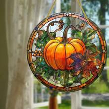 1PC 2D Pumpkin Sun Catcher, Acrylic Round Sign For Window, Porch, Patio, Room, Garden Decoration, Multipurpose Holiday Decorations Stained Window Hanging, Housewarming Gift Kitchen Decor