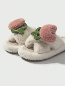 Pantofole da donna in stile tulipano, morbide e soffici, con nuovo design incrociato per uso interno/esterno, foderate e calde per l'autunno/inverno - Bianco - Visualizzare 4