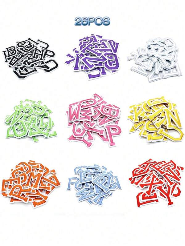 Iron On Letter Patches  26Pieces Creative Fashion Alphabet Sewing On Appliques Embroidered Letters Decorate Repair Patches For Hats Shirts Jeans Shoes White, Black, Pink, Blue, Yellow, Gold, Green, Purple, Orange, Red