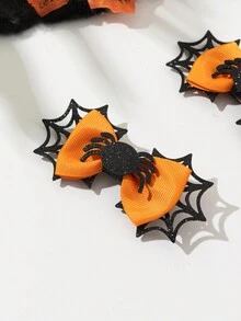 2pcs Teen Girls' Unique Halloween Ghost Bow Hair Clips - Orange - View 3