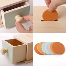 Montessori Coin Box, Montessori Coin Box Toy Suitable For 1 Year Old Toddlers, Wooden Montessori Toy Balls, Baby Drawer Coin Slot - Apricot - View 7