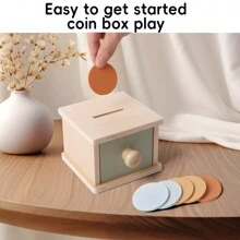 Montessori Coin Box, Montessori Coin Box Toy Suitable For 1 Year Old Toddlers, Wooden Montessori Toy Balls, Baby Drawer Coin Slot - Apricot - View 2