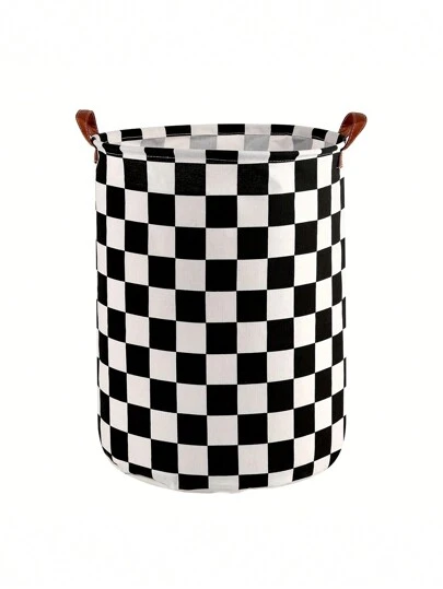 Casual Style Laundry Basket With Handles, Collapsible Round Storage Hamper For Clothes, Classic Checkered Folding Fabric Basket, Shoes, Toys, Sundries, Books, Fits Various Room Types, Racing Flag Pattern Organizer College Organization Storage Bag Organizer Storage Bins Wash Bag Laundry Bag Washing Machine Bag For Laundry Bathroom Travel For Dirty And Clean Clothes Bras Bag For School School Accessories School Stuff