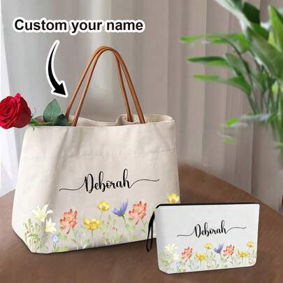 1 Stück personalisierte Segeltuch Tragetasche für Frauen, Büro, personalisierte Namensgeschenke für Frauen, personalisierte Brautjungferngeschenke für den Hochzeitstag, personalisierte Kosmetiktasche für Frauen, Freundschaftsgeschenke für Frauen, Medizintasche