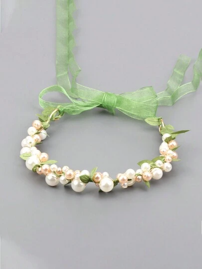 1pc Elegant Leaf Headband, Delicate Flower Girl Headband, Fashionable Model Show Performance Wedding Party Hair Accessory, Girls Headband, Wedding Headband Princess Sweet Fairy Hairband, Braided Hair Accessories