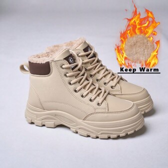 Thick Sole Warm Boots For Women, Build For Camping Latest Autumn/Winter High-Top Lining Snow Sneakers, Anti-Slip Versatile Snow Boots