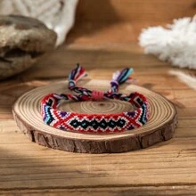 1pc Bohemian Fabric Tassel Handmade Woven Bracelet, Colorblock Summer Holiday Style