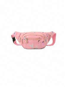 1pc Fashion Colorful Nylon Zipper Closure Casual Versatile Multi-Pocket Fanny Pack/Chest Bag/Shoulder Bag, Suitable For Daily Outing, Holiday, Travel, Random Print Design