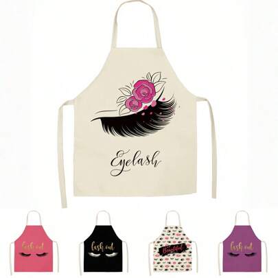 1pc Eyelash Extension Cleaning Art Apron,Breathable Linen Material,Eyelash Print Apron,Adjustable Waterproof Kitchen Apron, Hair Salon Apron,Apron For Eyelash Extensions,Eyelash Extension Tools