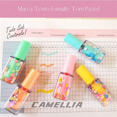Kit de 5 Peças Marca-Texto em Forma de Esmalte - Tom Pastel