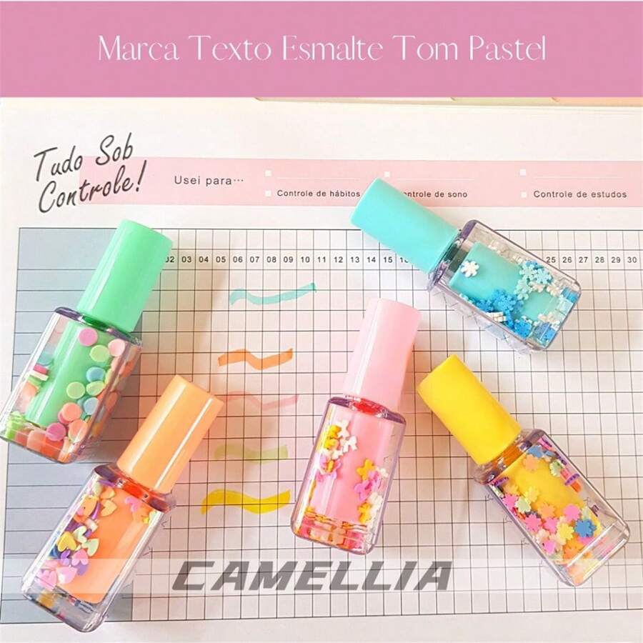 Kit de 5 Peças Marca-Texto em Forma de Esmalte - Tom Pastel - Conjuntos - Visão 1