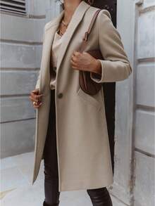 1pc Women's Solid Color Casual Jacket Coat, Autumn/Winter - Apricot - View 1