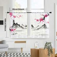 2 panele Plum Blossom Watercolor Landscape Sheer Curtain, półprzezroczyste z kieszenią na drążek, odpowiednie do kuchni, salonu, biura, sypialni, wystroju domu, do użytku przez cały rok