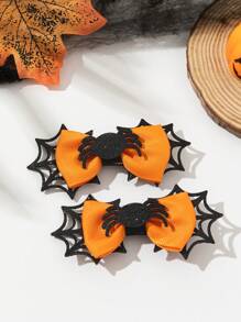 2pcs Teen Girls' Unique Halloween Ghost Bow Hair Clips - Orange - View 1