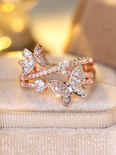 Vanel 1pc Luxury Exquisite Cubic Zirconia Butterfly Engagement Ring, Perfect Gift For Girlfriend, Wedding Jewelry