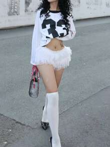 Women Lace Ruffle Trim Casual Mini Shorts, Summer - White - View 5