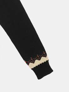 南瓜提花圆领休闲常规针织套头衫，万圣节 - 黑色 - 查看 5