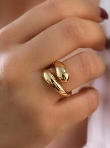 2 Drops Smooth High Fusion Adjustable Ring 18K Gold Plated 925 Silver - Vàng - Xem 3