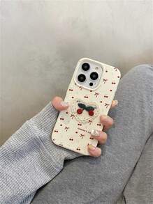 Funda de teléfono con lazo bonito, efecto de grano de lichis de cereza, compatible con iPhone 14 Pro Max/14 Pro/14, de estilo Ins, compatible con iPhone 15 Pro Max/15 Pro/15/16 Pro Max/16 Pro/16, simple y anti-caídas, compatible con iPhone 13 Pro Max/13 Pro, para mujeres, compatible con iPhone 11/12