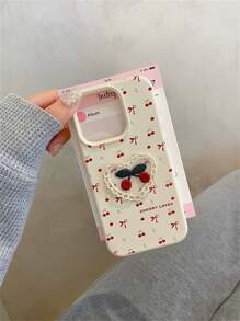 Funda de teléfono con lazo bonito, efecto de grano de lichis de cereza, compatible con iPhone 14 Pro Max/14 Pro/14, de estilo Ins, compatible con iPhone 15 Pro Max/15 Pro/15/16 Pro Max/16 Pro/16, simple y anti-caídas, compatible con iPhone 13 Pro Max/13 Pro, para mujeres, compatible con iPhone 11/12