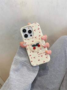 Funda de teléfono con lazo bonito, efecto de grano de lichis de cereza, compatible con iPhone 14 Pro Max/14 Pro/14, de estilo Ins, compatible con iPhone 15 Pro Max/15 Pro/15/16 Pro Max/16 Pro/16, simple y anti-caídas, compatible con iPhone 13 Pro Max/13 Pro, para mujeres, compatible con iPhone 11/12