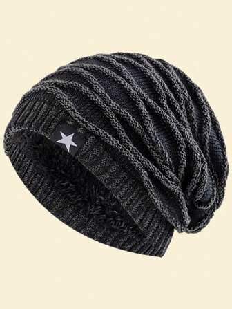 JZML 1 件男士宽松针织五角星装饰羊毛帽秋季服装