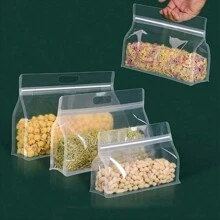 10pcs Resealable Stand Up Pouches, Clear Plastic Food Storage Bags With Zipper, Thick Airtight Packaging For Snacks, Mushrooms, Noodles And More, Kitchen Storage