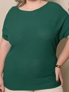 Women's Plus Size Ribbed Modal Fresh Plain Blouse 3RD SD1127 - màu xanh lá - Xem 2