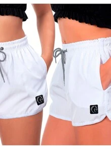 DABLIU DOIS KIT 2 Women's Shorts Loose And Comfortable Fit With Elastic Waistband, Adjustable Drawstring And Side Pockets Casual Beach Or Gym Workout Use - 白色 - 查看 1