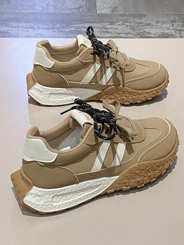 Tênis esportivos femininos, sola grossa antiderrapante confortável respirável com cadarço calçados casuais para corrida, sapatos de plataforma da moda para o outono