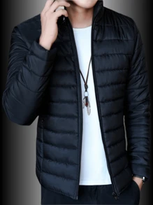 1件男士长袖秋冬多功能立领保暖轻便绗缝外套