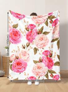 1 peça de cobertor de pelúcia macio com estampa de flor rosa e planta floral aquarela, adequado para sala de estar, sofá, cadeira e quarto, versátil para todas as estações, ótimo para viagens, acampamentos e como presente - Multicolorido - Ver 1