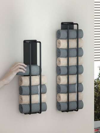 Bathroom Towel Storage Rack, Towel Racks For Bathroom Wall Mounted With Can Holds Several Large Towels, Wall Towel Rack For Rolled Towels, Black Home Bathroom Decor Fall Decor Back To School