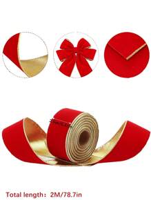 200cm*6.4cm Glitter Decorative Ribbons Red Gold Ribbon With Iron Wire Christmas Decoration Ribbons For Crafts Bows - Red Gold - View 7